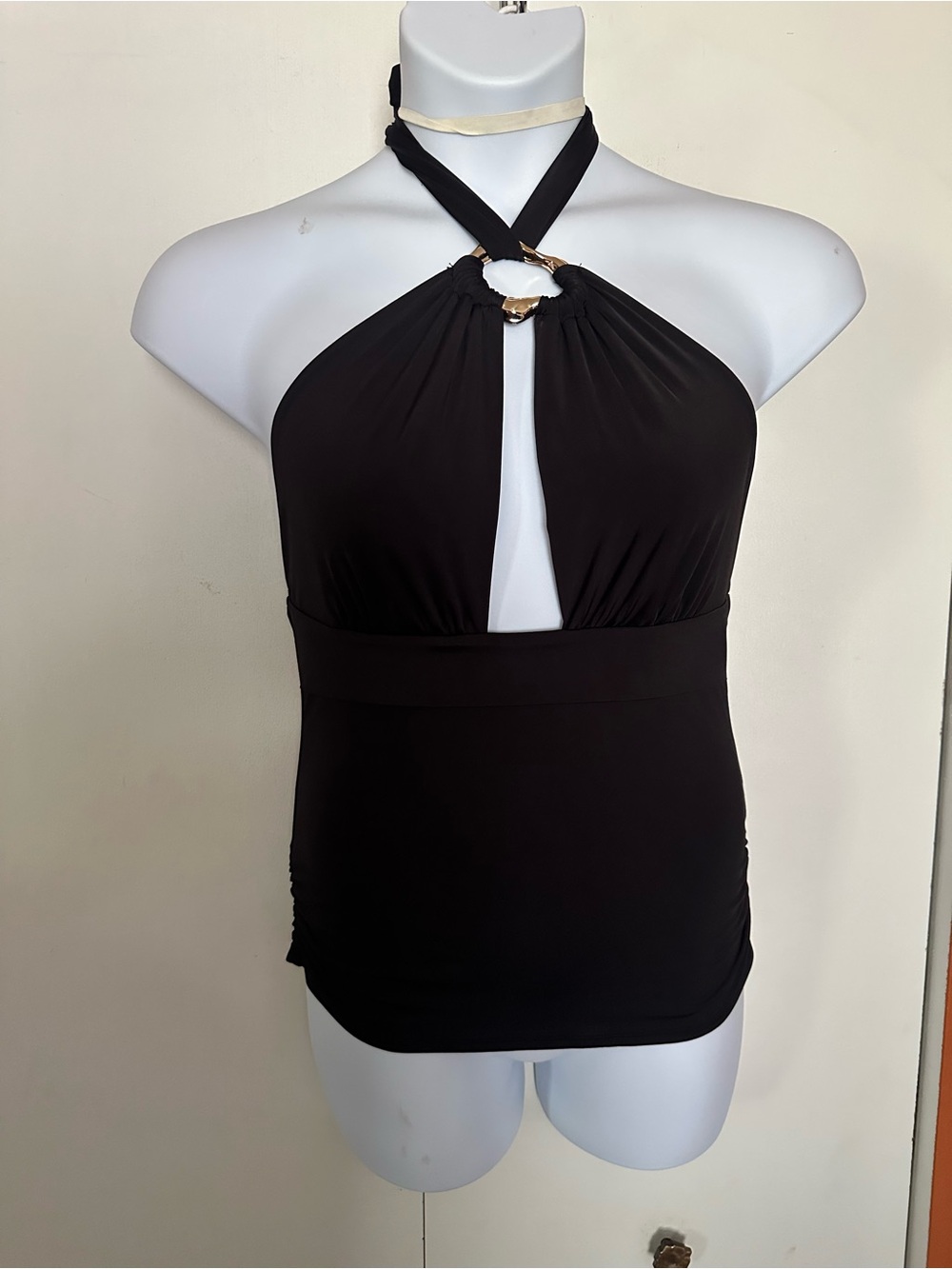 Fashion Nova Black Halter Ring-Accent Camisole
